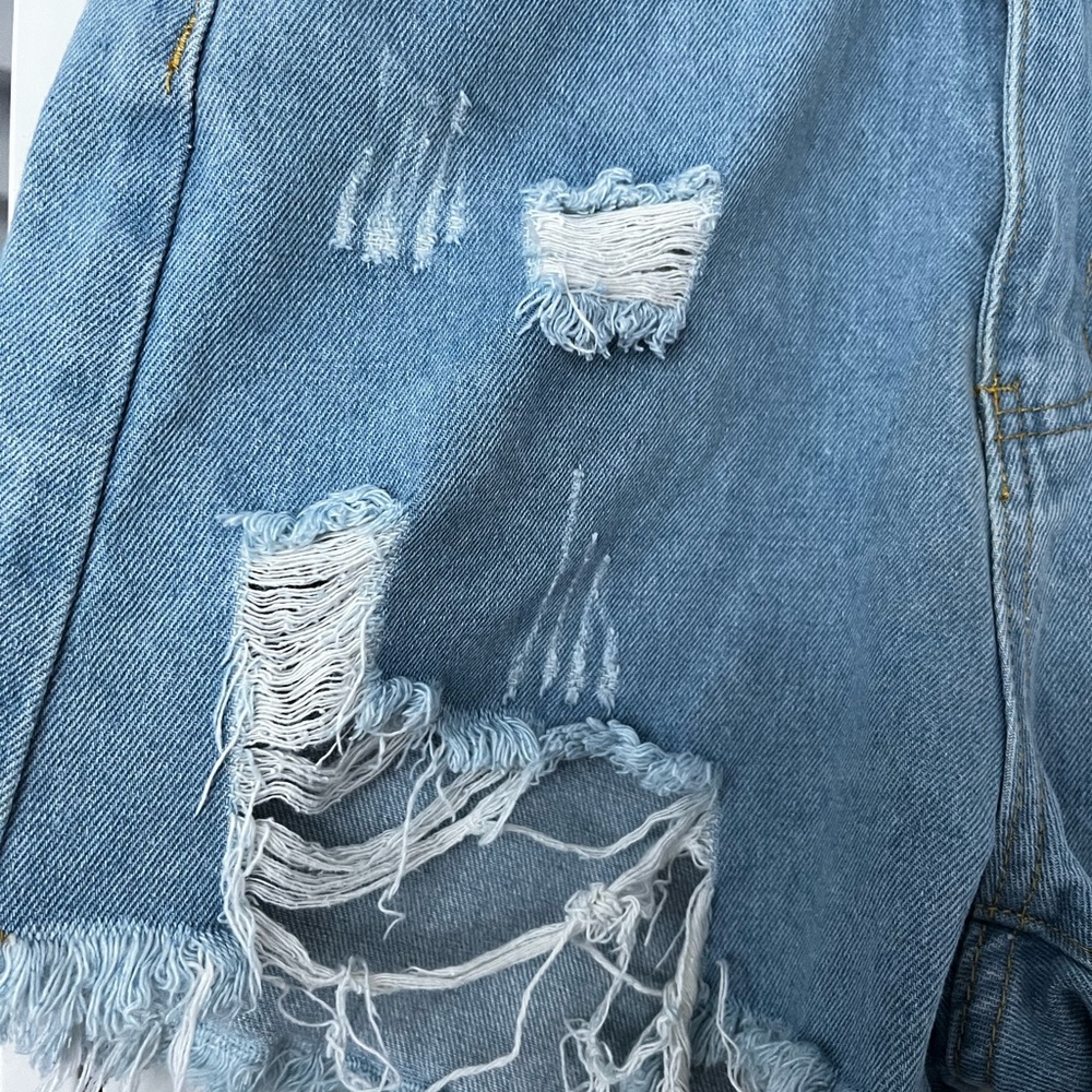 SHEIN Blue Distressed Jean Shorts - Picture 2 of 5